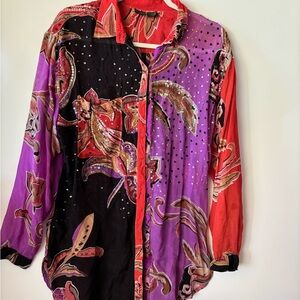 Capriccio vintage silk Red and Purple Paisley Button-Up Blouse